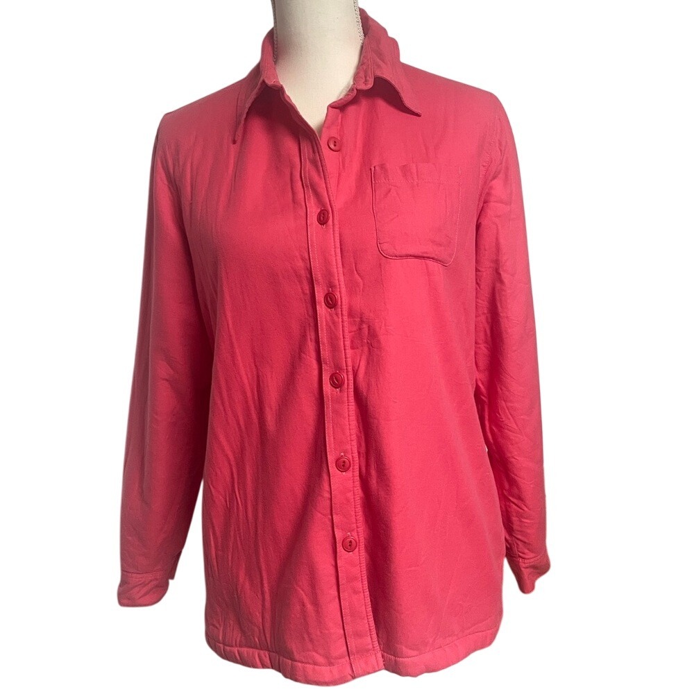 L.L. Bean Pink Button-Up Fleece Lined Shirt‎ Jacket Women's Small